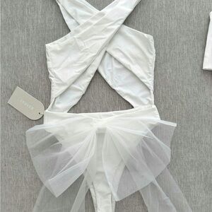 Meshki White Wylla Tulle Bow One Piece